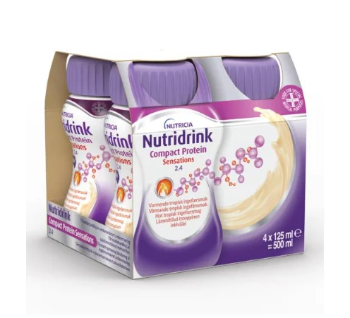 Nutridrink Compact Protein Sensations 2,4 kcal varmende tropisk ingefærsmak 4×125 ml v:4045768 Nutridrink Compact Protein Sensations 2,4 kcal varmende tropisk ingefærsmak 4×125 ml v:4045768