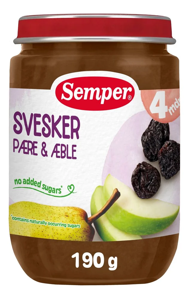 Semper Fruktpuré m. Sviske, Pære og Eple 4 mdr. Ø - 190 g. v:7513845