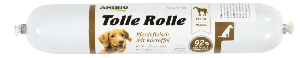 Anibio Tolle Rolle Hest, pølse for oppskjæring, 91% kjøtt – 400g. v:9952186