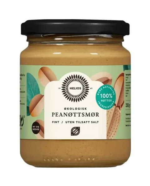 Helios peanøttsmør fint uten salt 250 g | økologisk v:8992342 Helios peanøttsmør fint uten salt 250 g | økologisk v:8992342