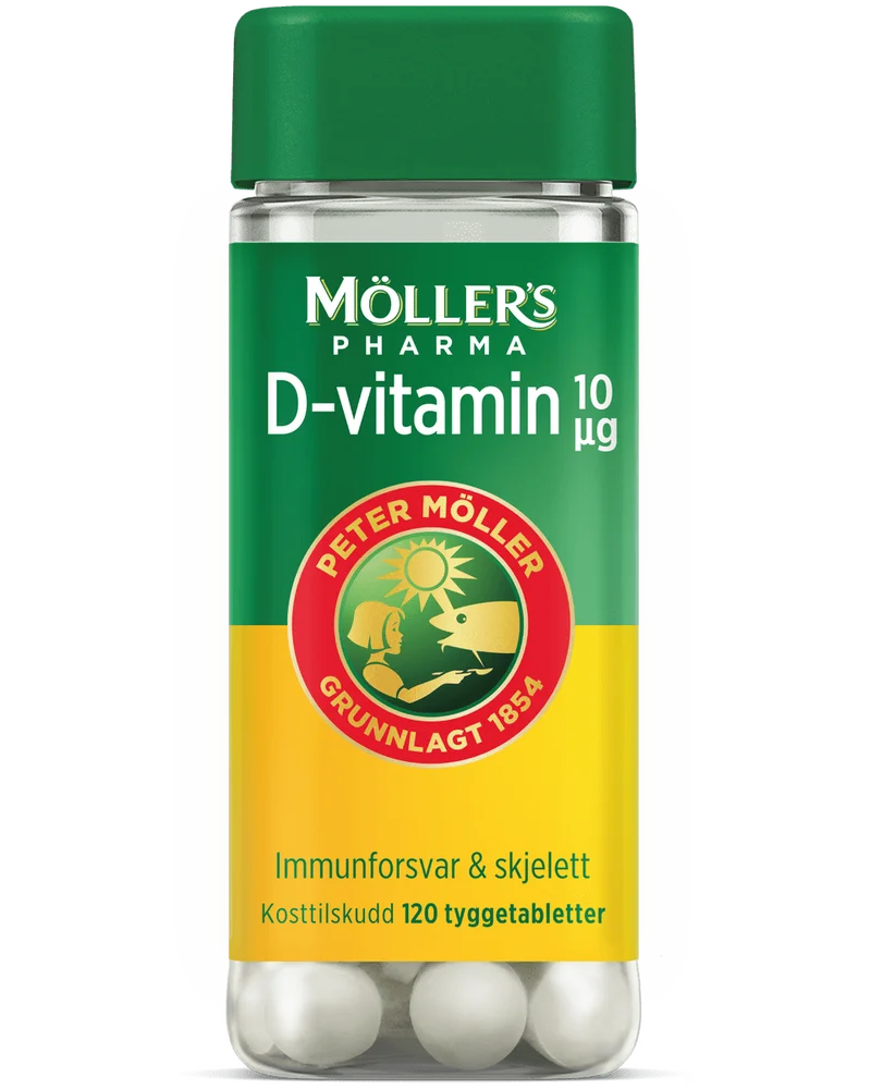 Møllers Pharma D-vitamin tyggetabletter 10µg appelsin – 120 stk v:1665670 Møllers Pharma D-vitamin tyggetabletter 10µg appelsin – 120 stk v:1665670