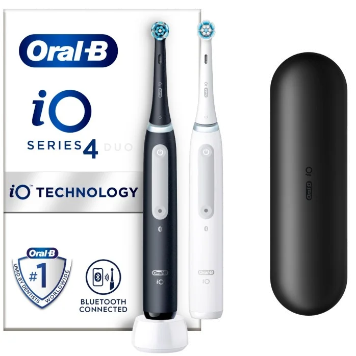 Oral-B iO 4 duo-pack elektriske tannbørster svart og hvit v:5929069 Oral-B iO 4 duo-pack elektriske tannbørster svart og hvit v:5929069