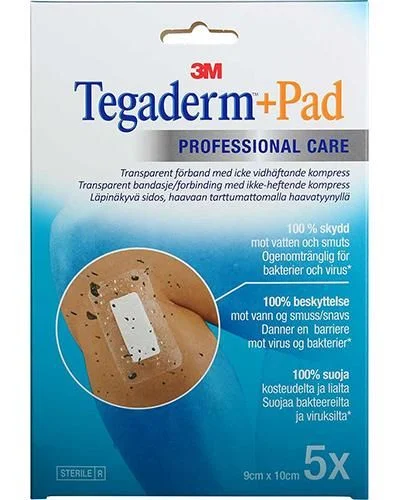 3M Tegaderm +pad vanntett kompress 9x10cm 5stk v:4449318 3M Tegaderm +pad vanntett kompress 9x10cm 5stk v:4449318