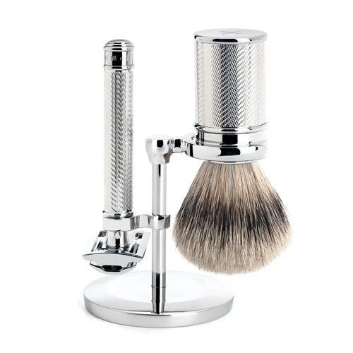 Mühle barbersett med DE-høvel, kost og holder - krom v:4675957